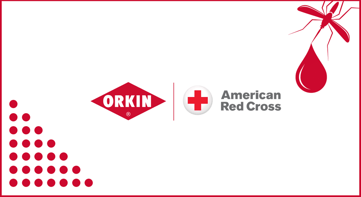 Orkin | American Red Cross. Illustration of a mosquito on top of a drop of blood.