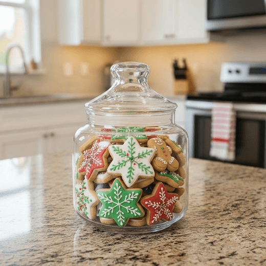 Holiday food safety - cookie jar filled with holiday cookies
