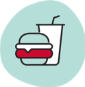 Open food icon of a hamburger and drink
