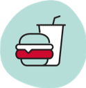 Open food icon of a hamburger and drink