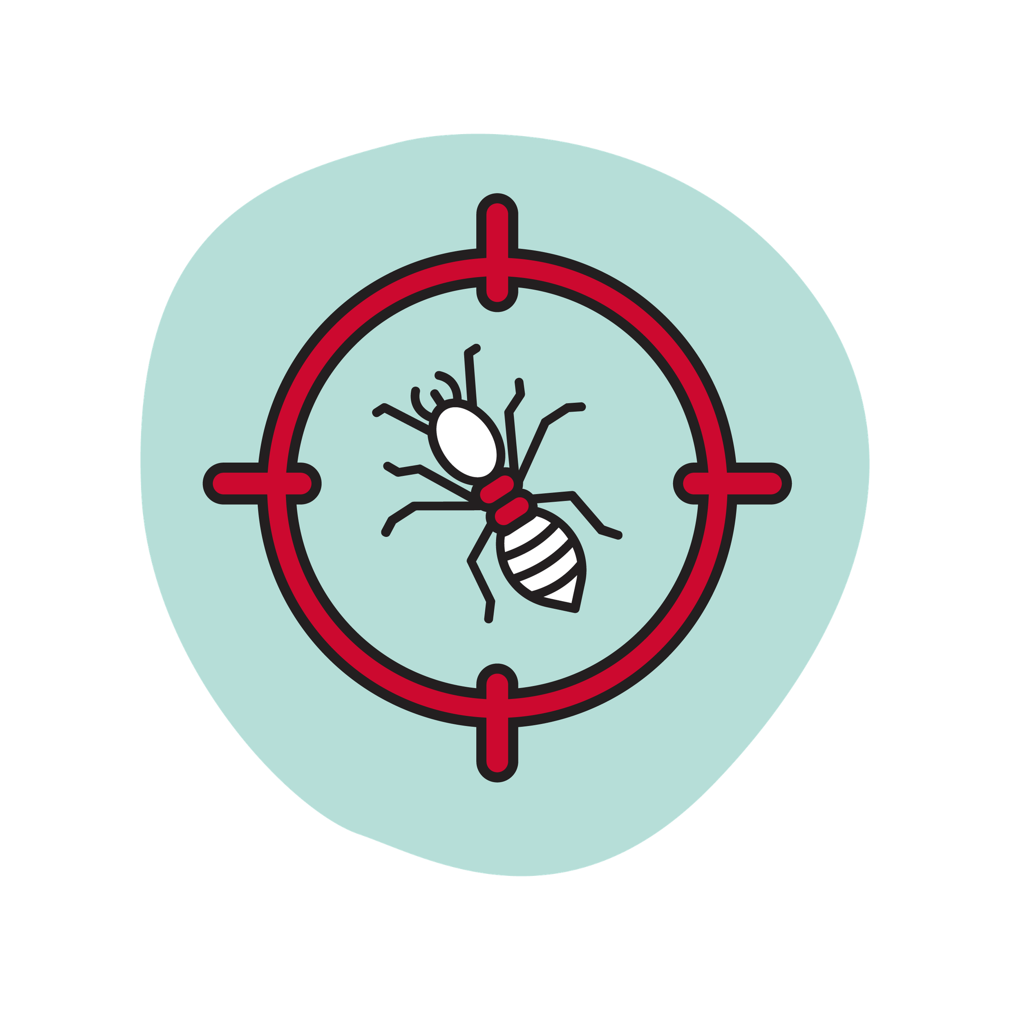 Icon of an insect centered inside red target crosshairs.