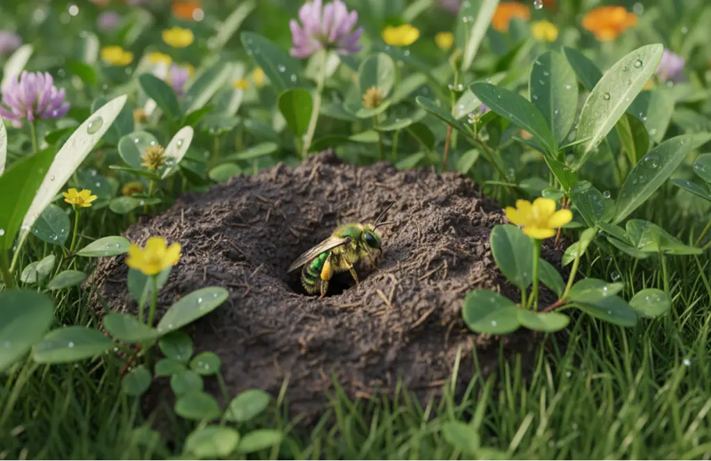 Sweat bee coming out of ground
