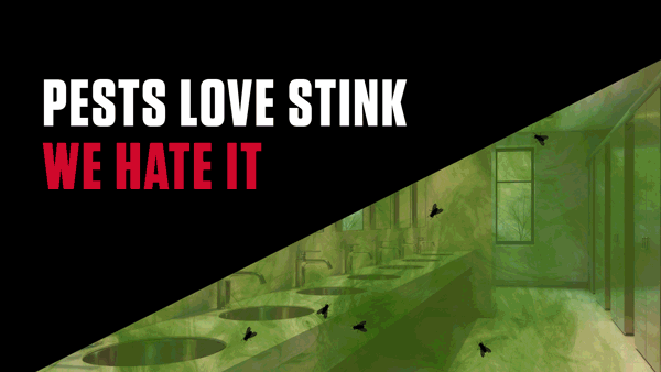 Pests Love Stink. We Hate It. Picture of a restroom in a commercial setting.