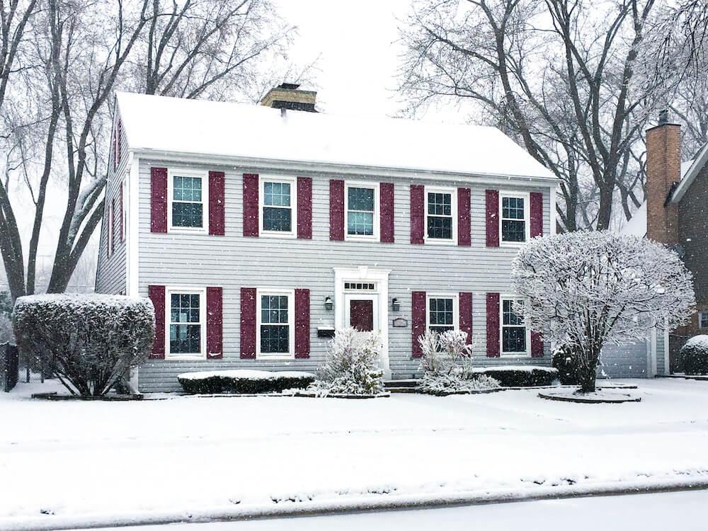 House exterior in winter snow
